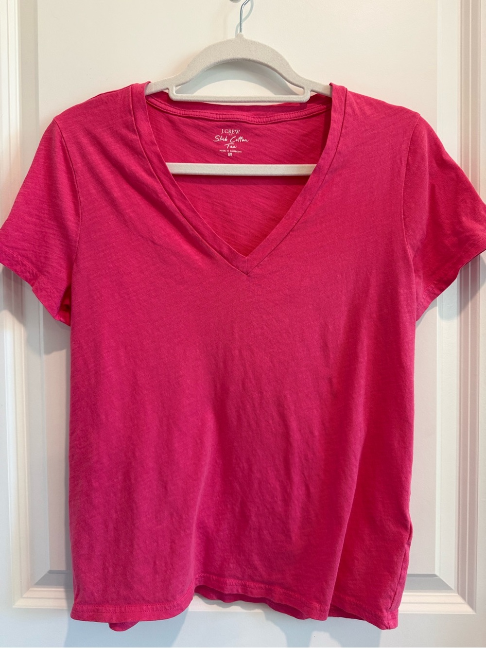 J. Crew Short-Sleeve V-Neck Tee in Hot Pink